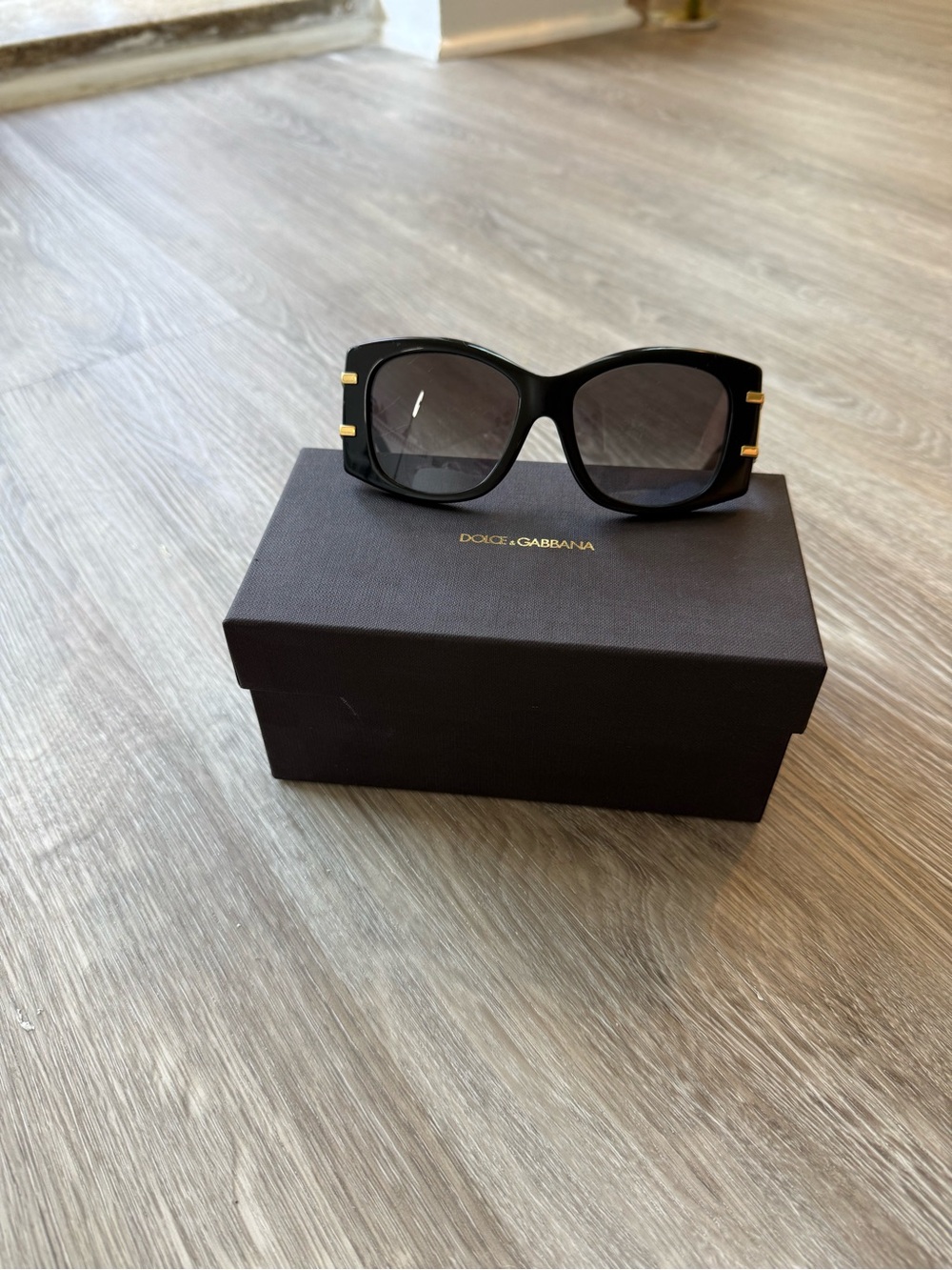 Dolce & Gabbana Black Sunglasses with Gold Temple Accents